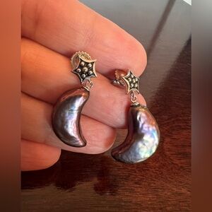 sterling silver crescent moon shape  Pearl Drop Earrings